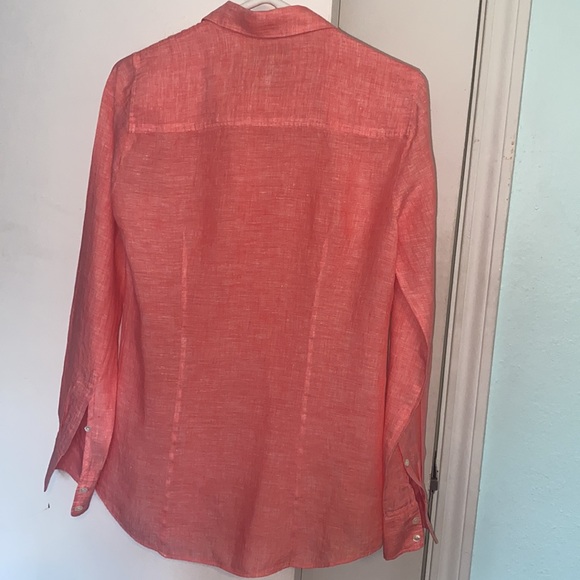 J Crew 100% linen long sleeve shirt/blouse, coral, size 2 - Picture 3 of 5